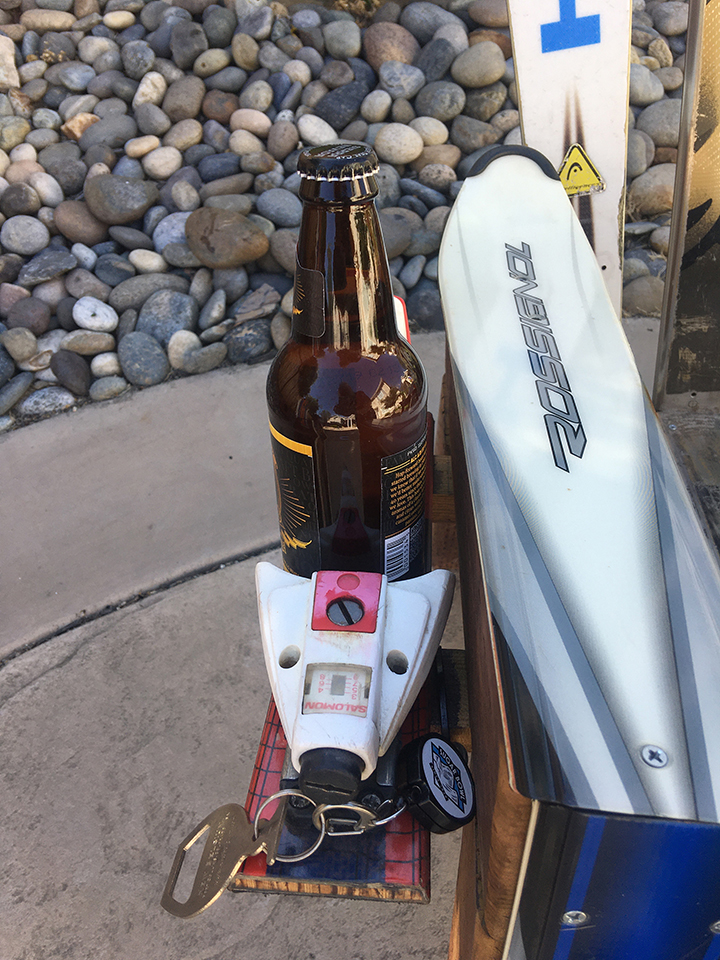  bottle holder accessory on ski chair made with recycled snow skis
