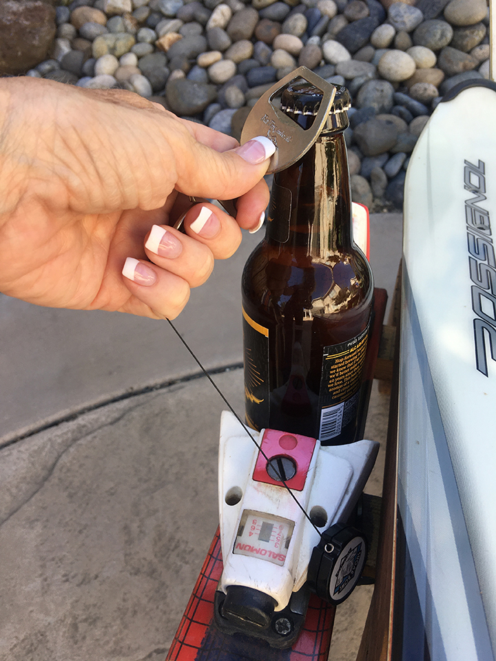  bottle opener accessory on ski chair made with recycled snow skis