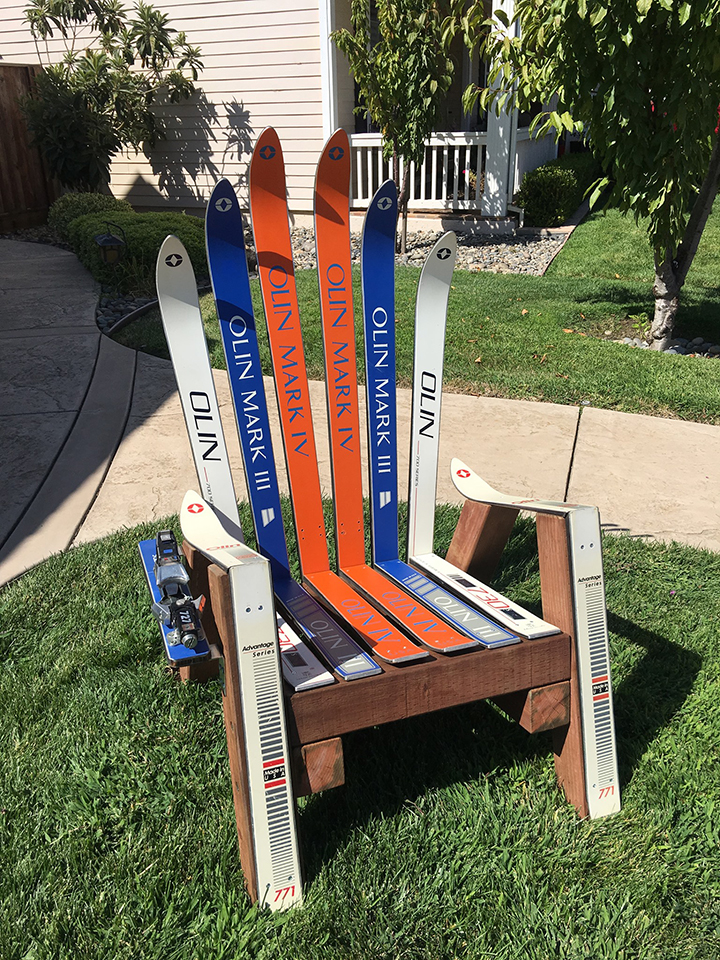 all olin ski chair made with recycled snow skis